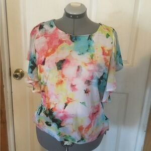 Worthington womens sz L multicolor abstract flair sleeve blouse